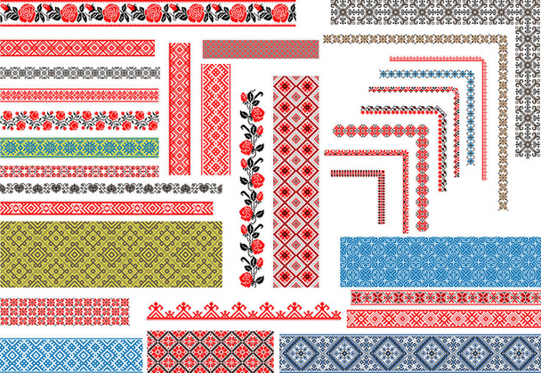Traditional Ukrainian Seamless Ethnic Embroidery Patterns - Vector, Image