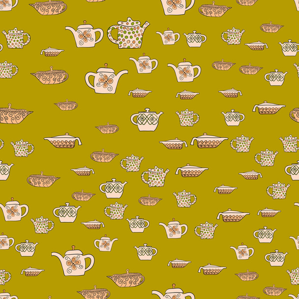 abstract vector doodle tea pot seamless pattern - ベクター画像