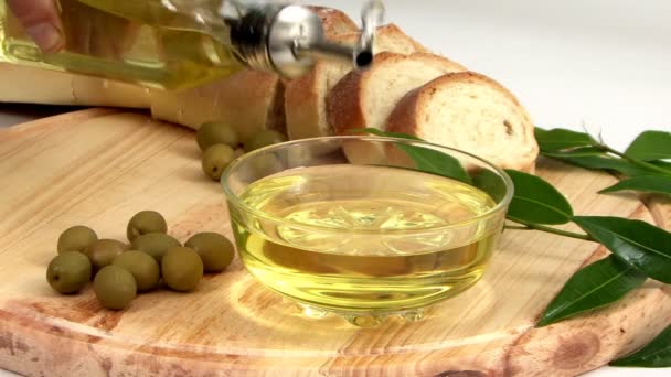 Appetizer of olive oil and bread - Footage, Video