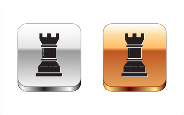 Black Business strategy icon isolated on white background. Chess symbol. Game, management, finance. Silver-gold square button. Vector Illustration - Vector, Image