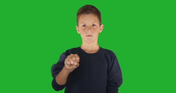 Deaf boy signing I know sign language, communication for hearing impaired. Green screen - Footage, Video