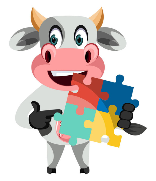 Αγελάδα με παζλ, απεικόνιση, διάνυσμα σε λευκό φόντο. - Διάνυσμα, εικόνα