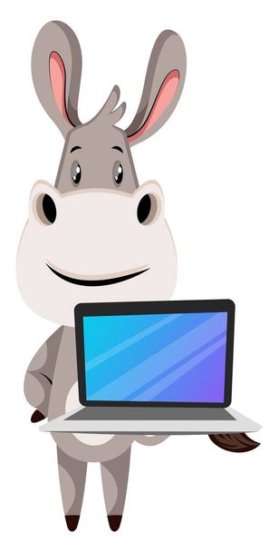 Γάιδαρος με φορητό υπολογιστή, απεικόνιση, διάνυσμα σε λευκό φόντο. - Διάνυσμα, εικόνα
