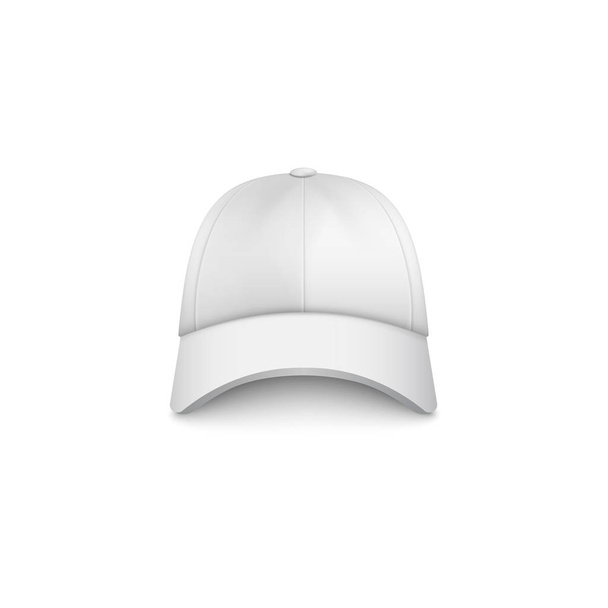 White cap mockup from front view - realistic cotton baseball hat - Vector, Image