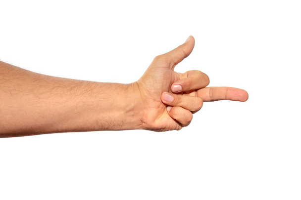 Mittelfinger an der Hand isoliert auf weißem Hintergrund. - Foto, Bild