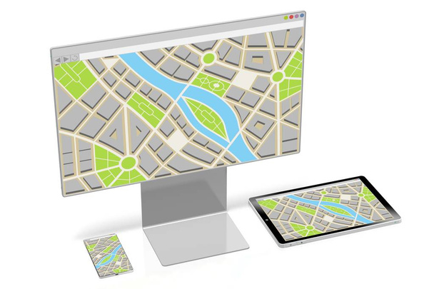 3D монитор, смартфон и монитор - концепция карты
 - Фото, изображение