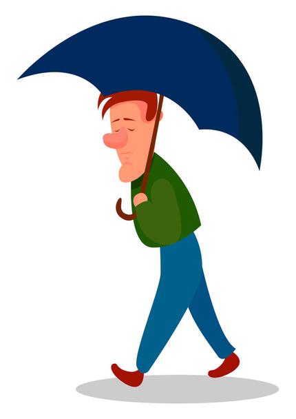 Jongen met paraplu, illustratie, vector op witte achtergrond. - Vector, afbeelding