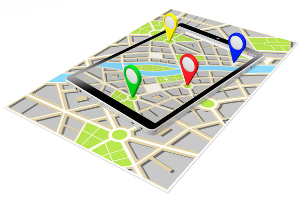 3d Tablet, Karte - Destinationskonzept - Foto, Bild