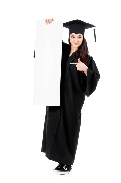 Graduado adolescente chica con tablero en blanco
 - Foto, imagen