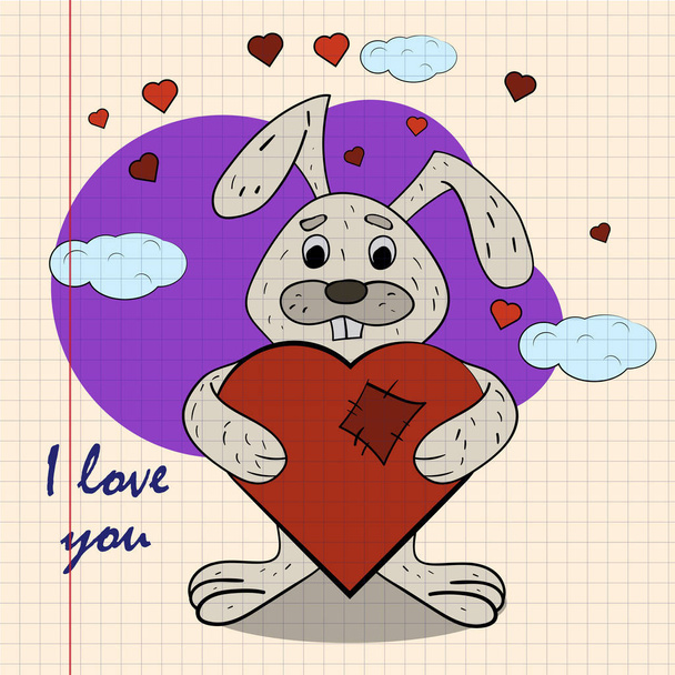 contorno colore bambini illustrazione coniglietto abbracci cuore wi
 - Vettoriali, immagini