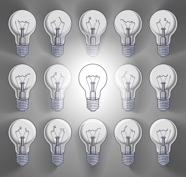 Idea concept, think different, light bulbs group vector illustra - Vector, Image