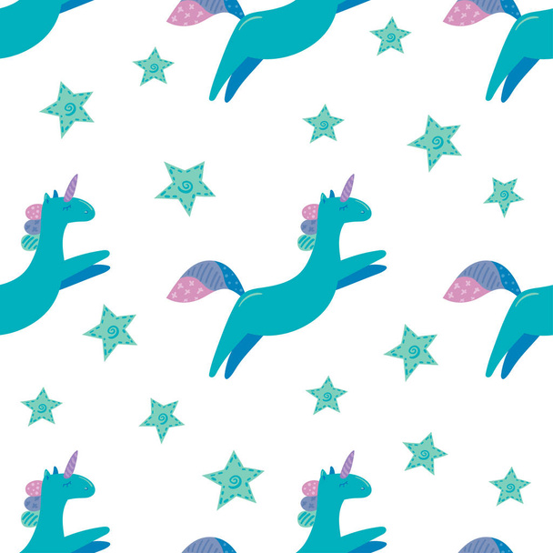 Unicorn in cute cartoon Skandinavian style pattern - Вектор, зображення