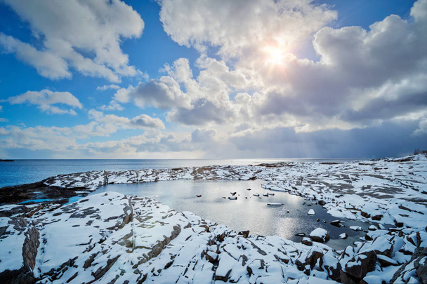 norweski fiord w zimie - Zdjęcie, obraz
