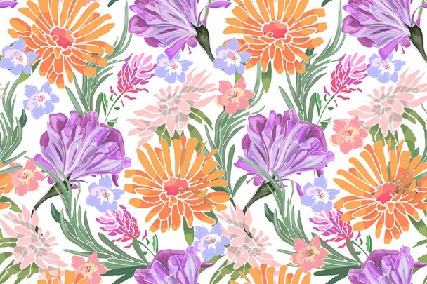 Art floral vector seamless pattern. Garden Flowers - Vektor, Bild