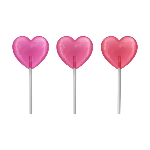 Set colorful sweet lollipops. candies of shape of hearts on stick. Vector illustration. - ベクター画像
