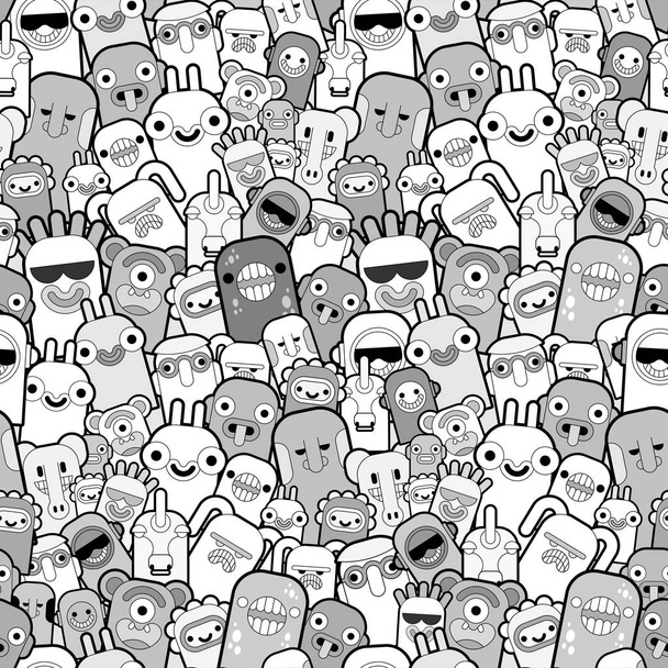 Doodle monster pattern seamless. Cartoon character background. v - Vector, Image