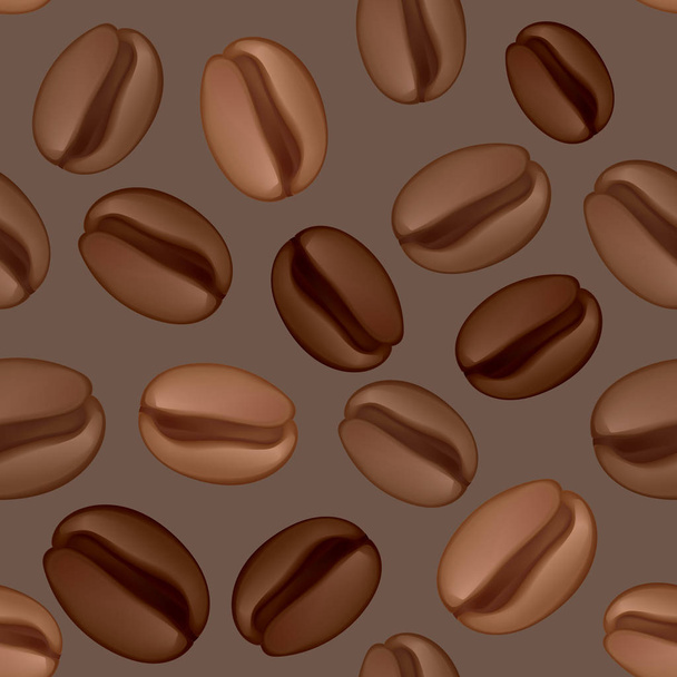Patrón sin costuras con granos de café sobre fondo oscuro
 - Vector, imagen