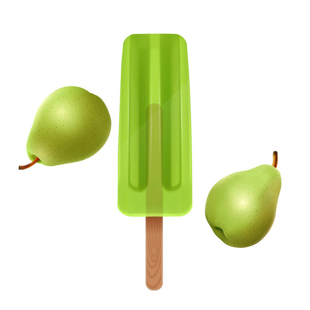 Jäätelö eristetty valkoisella pohjalla, vihreä mehujää päärynä maku, realistinen 3d kuva, vektori EPS 10
 - Vektori, kuva