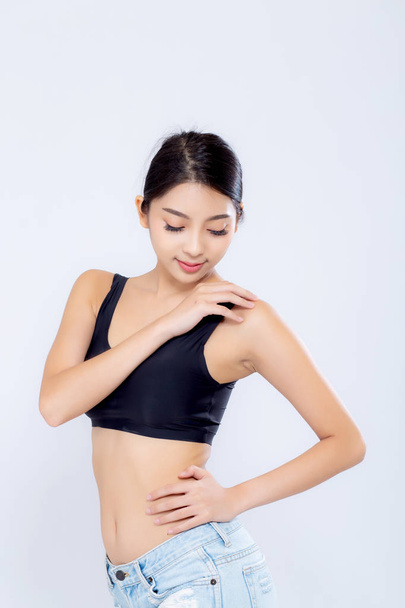 Portrait young asian woman smiling beautiful body diet with fit  - Zdjęcie, obraz