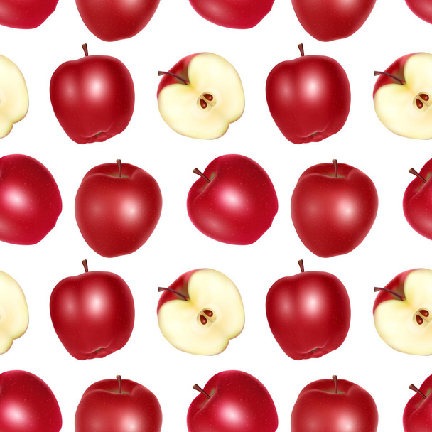 Červená jablka Nekonečný vzor na bílém pozadí, Lze použít v potravinářském průmyslu na tapety, plakáty, balicí papír. Vektorová ilustrace - Vektor, obrázek
