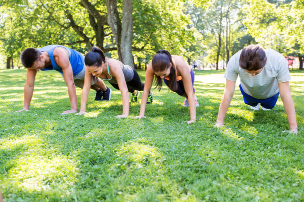 people doing push-ups or plank at summer park - Photo, Image