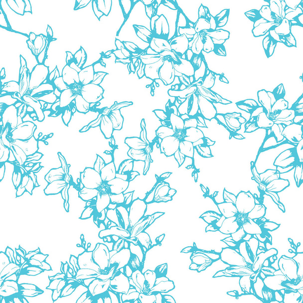 Beautiful sketchy magnolia twigs seamless background - Vector, afbeelding