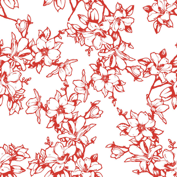 Beautiful sketchy magnolia twigs seamless background - ベクター画像