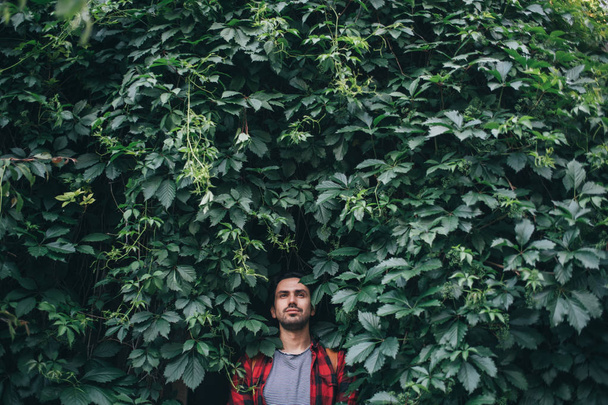 Портрет молодого человека в зеленых листьях
 - Фото, изображение