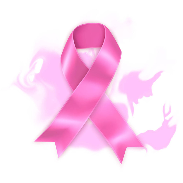 Реалистичная розовая лента на абстрактном фоне, символ осознания рака молочной железы в октябре, векторная иллюстрация
 - Вектор,изображение