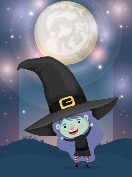 Сцена Хэллоуина с ведьмой в костюме девушки
 - Вектор,изображение