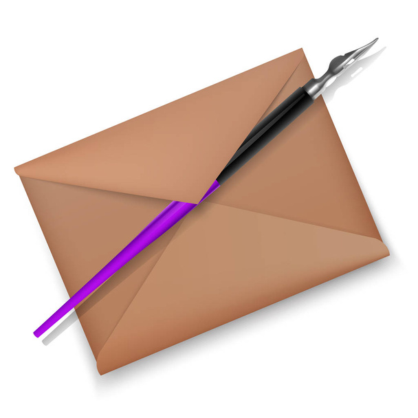 Vector illustration, of fountain pen and brown envelope. Realistic style illustrated - Vector, Image