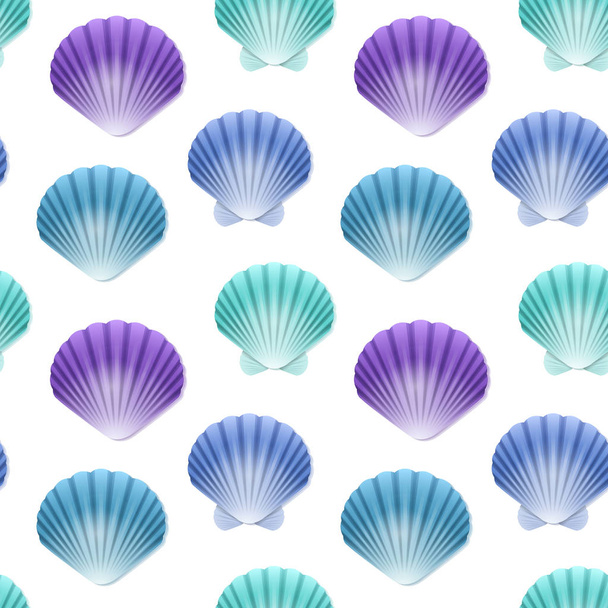 Seamless Endless Pattern with Print of colorful shells on white background. Can be used in food industry for wallpapers, posters, wrapping paper, wedding cards. - Vector, Image