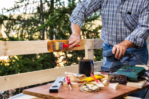 Craftsman at work on a wooden fence. - Photo, Image