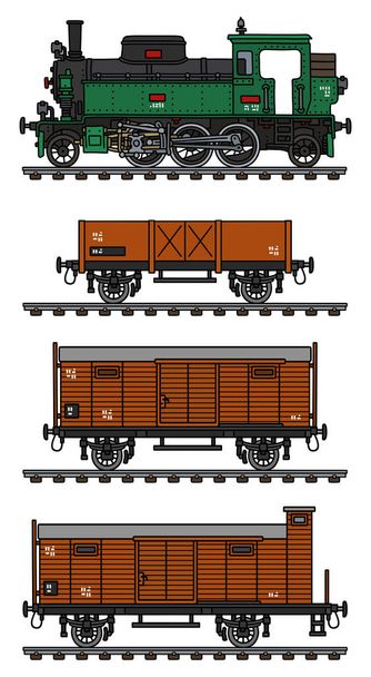 Le dessin vectorisé à la main d'un train à vapeur de fret vintage
 - Vecteur, image