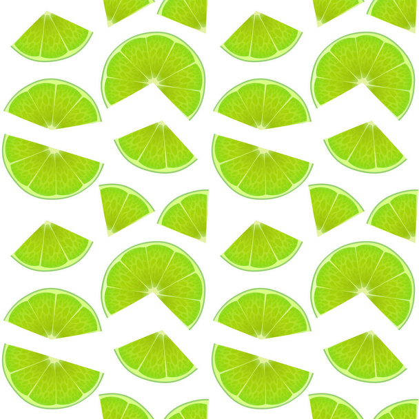Seamless Endless Pattern with Print of Fresh lime slices, in cartoon style on white background. Can be used in food industry for wallpapers, posters, wrapping paper, Vector illustration - Vector, Image