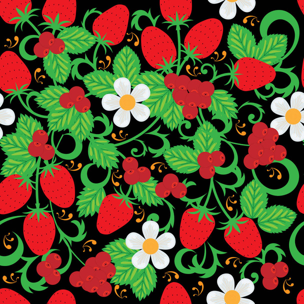 Varratmentes mintázat, bogyós gyümölcsök, Orosz stílus - Vektor, kép