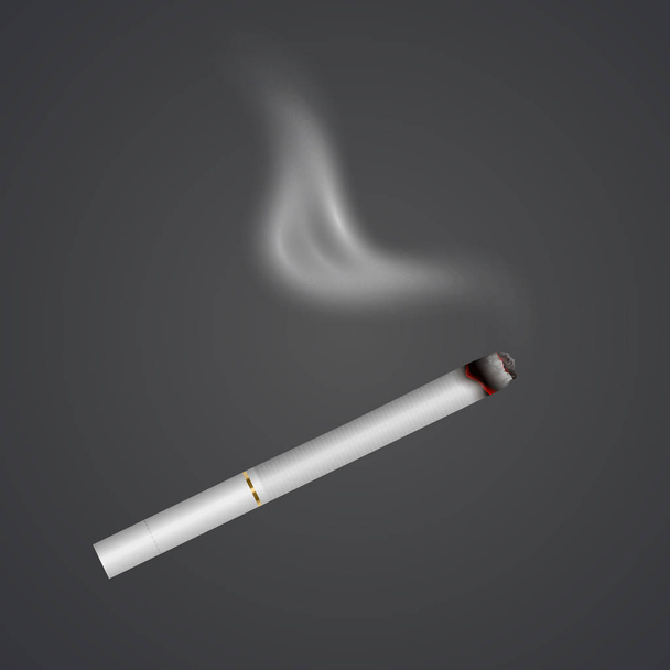 Realistic cigarette with smoke, fire isolated on background. Tobacco. Narcotic problem concept, Vector Eps 10 illustration - ベクター画像