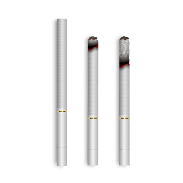 Реалистичный полный набор сигарет и сигарет с различными стадиями ожога. Векторная иллюстрация
 - Вектор,изображение
