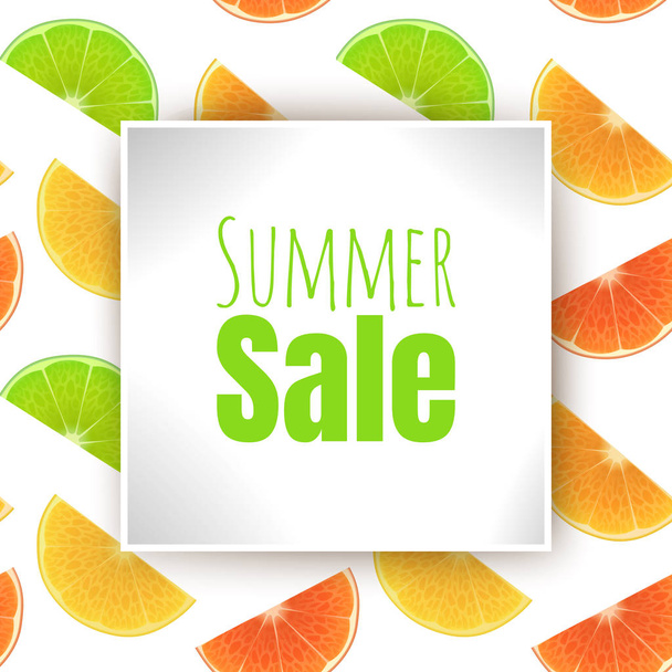 Diseño de banner de venta de verano para promoción, fondo colorido con rodajas de naranja fresca, lima y limón en estilo de dibujos animados, Vector EPS 10 ilustración
 - Vector, imagen