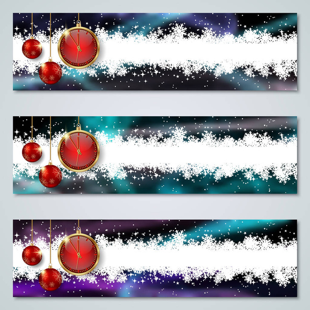 Christmas and New Year horizontal vector banners collection - Vetor, Imagem