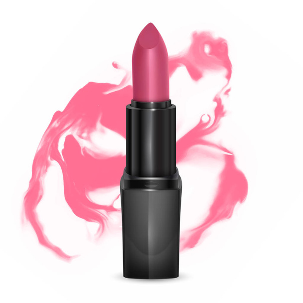 Rouge à lèvres de couleur rose vif dans le style réaliste sur un fond abstrait, illustration vectorielle
 - Vecteur, image