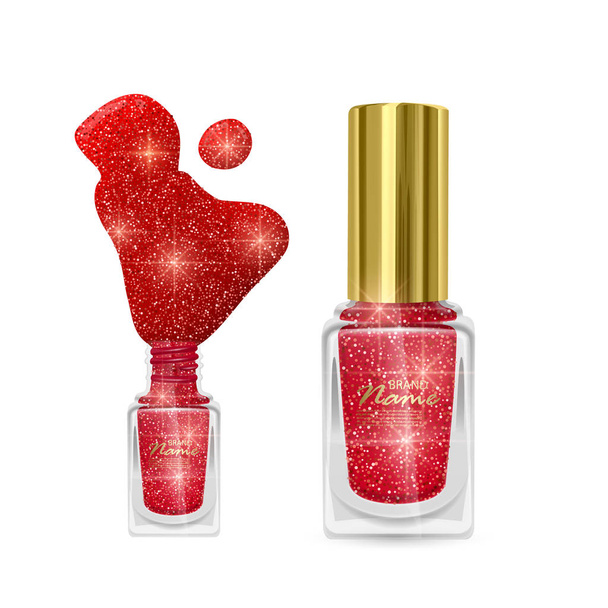 Nail Polish with glittery texture, nail Polish of red color with shiny texture, illustration on white background - Vector, Image
