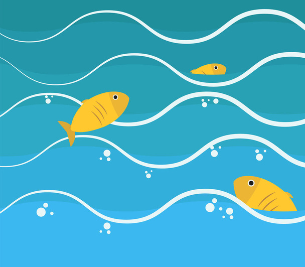 Meer mit Fisch, Illustration, Vektor auf weißem Hintergrund. - Vektor, Bild