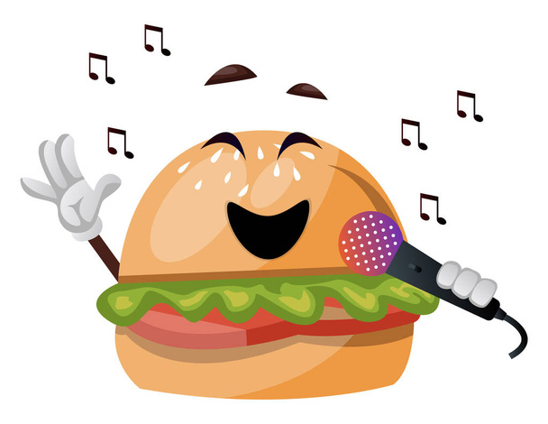 Hambúrguer com microfone, ilustração, vetor sobre fundo branco
 - Vetor, Imagem