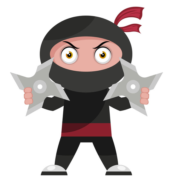 Ninja con shurikens, ilustración, vector sobre fondo blanco
. - Vector, Imagen