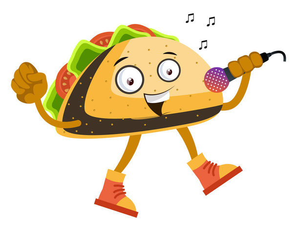 Taco singing, illustration, vector on white background. - Vector, afbeelding