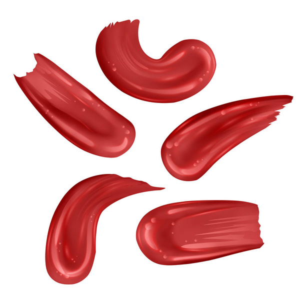 Sarja aivohalvauksia Kirkkaan punaisia värejä eristetty valkoinen. Kokoelma Smears huulipuna, elementtejä suunnittelu mainosjulisteita, esitteitä edistämiseen koriste kosmetiikka
 - Vektori, kuva
