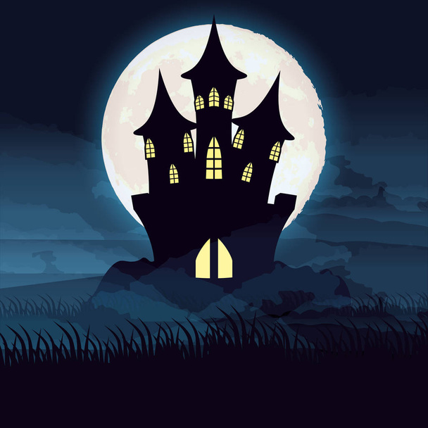 Απόκριες σκοτεινή νύχτα με το κάστρο σκηνή - Διάνυσμα, εικόνα