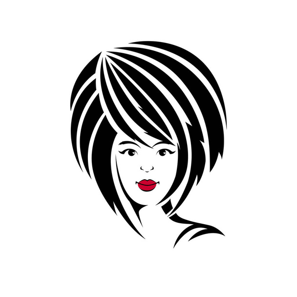 Portrét dívky v plochém stylu lze použít jako logo pro salon krásy, Vektorová ilustrace - Vektor, obrázek