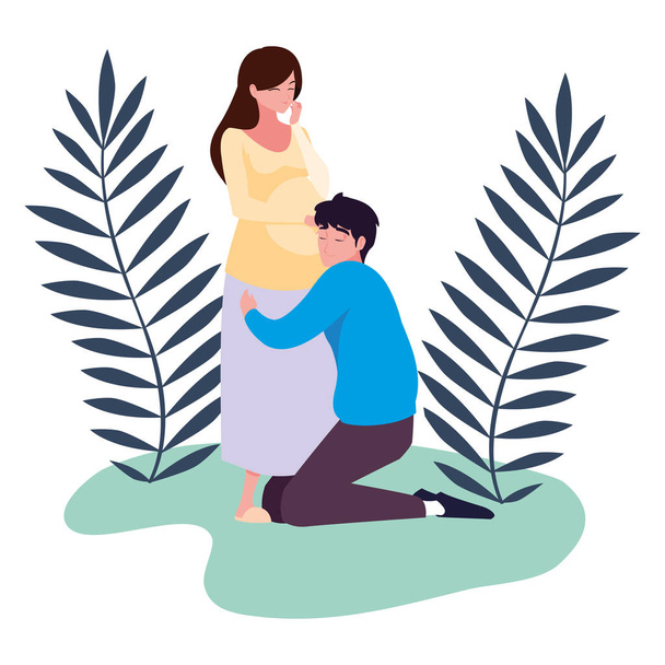 Izolált terhes nő és férfi levelek design - Vektor, kép